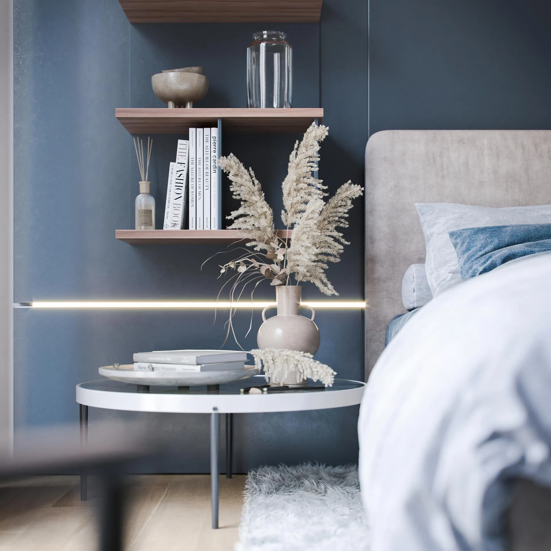 Dettaglio camera da letto con elementi di design